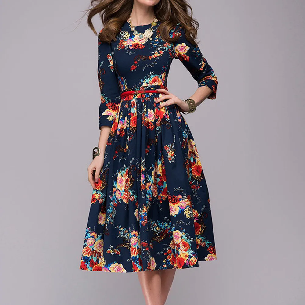 Ladies Dress Spring Vintage Print Elegant Half Sleeve O-Neck Fit and Flare Mid-Calf Fluffy Dress Women Work Lady
Ladies Dress Spring Vintage Print Elegant Half Sleeve O-Neck Fit and Flare Mid-Calf Fluffy Dress Women Work Lady