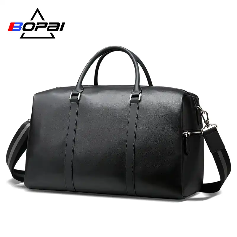 mens leather duffle bag black