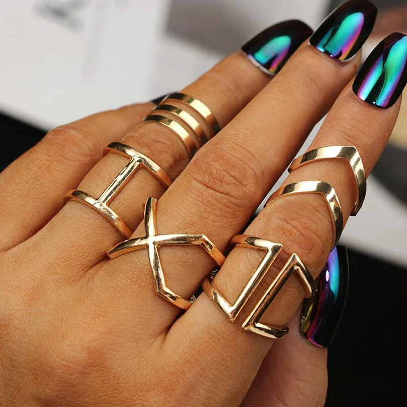 KINFOLK 5 Pcs/Set Gold Colour V Chevron Rings Geometrical Irregular Ring Set Lady Charm Costume Jewelry Accessories Midi Rings
KINFOLK 5 Pcs/Set Gold Colour V Chevron Rings Geometrical Irregular Ring Set Lady Charm Costume Jewelry Accessories Midi Rings