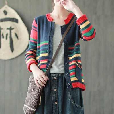 Literature New Fashion Women Rainbow Striped Cardigan Knitted Sweater Coat Tops Autumn Femme Warm Sweaters Sueter Mujer Outwear
Literature New Fashion Women Rainbow Striped Cardigan Knitted Sweater Coat Tops Autumn Femme Warm Sweaters Sueter Mujer Outwear