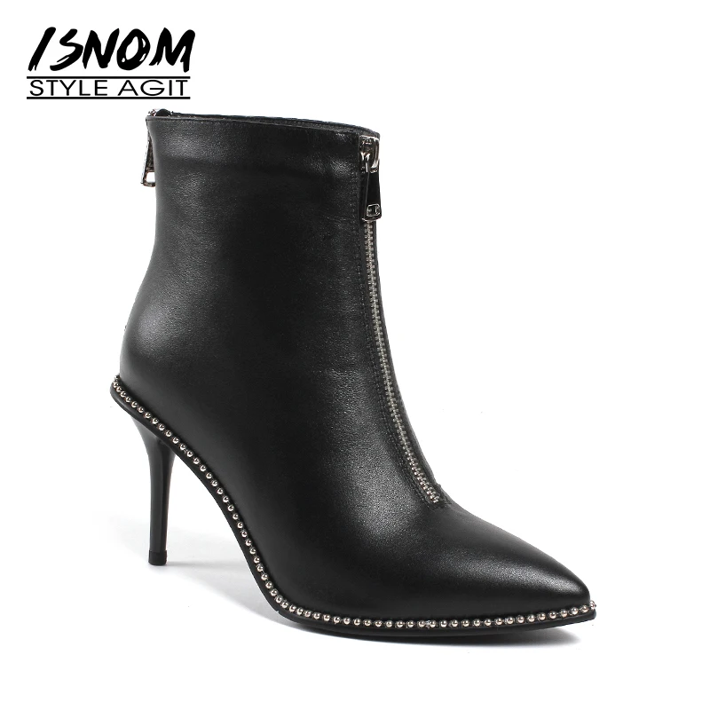 ISNOM Winter Thin High Heels Women Ankle Boots Zip Pointed Toe Footwear Rivet Short Female Boot Fashion Cow Leather Shoes Women
ISNOM Winter Thin High Heels Women Ankle Boots Zip Pointed Toe Footwear Rivet Short Female Boot Fashion Cow Leather Shoes Women