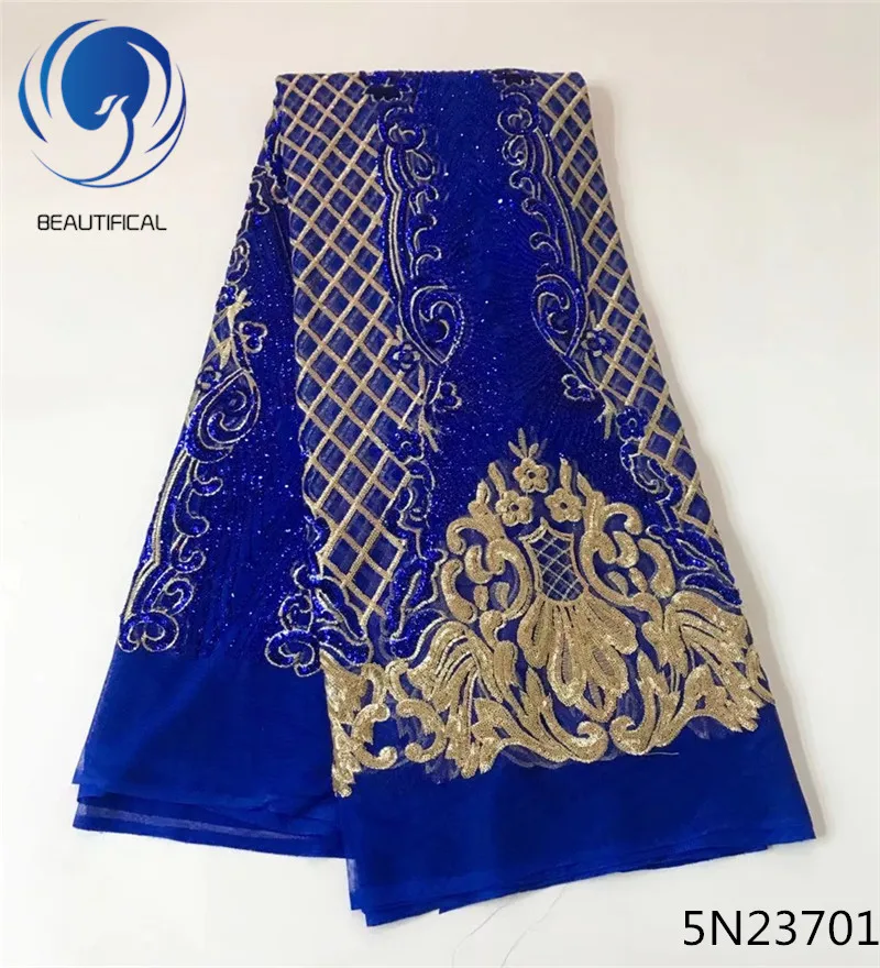 Beautifical african lace fabrics Latest fashion royal blue embroidery net lace sequins mix gold sequins lace fabric 5yards 5N237
Beautifical african lace fabrics Latest fashion royal blue embroidery net lace sequins mix gold sequins lace fabric 5yards 5N237