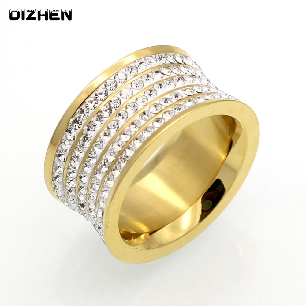 5 Row Brand Crystal Jewelry Women Men Unisex Luxury 11mm Wide Rings Wholesale Gold Color Stainless Steel Wedding Ring R17082
5 Row Brand Crystal Jewelry Women Men Unisex Luxury 11mm Wide Rings Wholesale Gold Color Stainless Steel Wedding Ring R17082