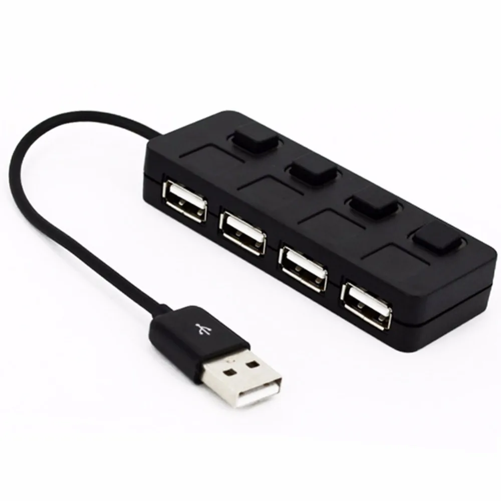 

4-Port USB 2.0 Mini Travel Hub with Individual Power Switches and LED Indicators