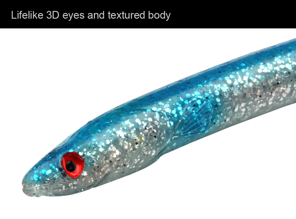 3pcLot Simulation Of Three-Dimensional Eel Lure Soft Baits Sinking Fishing Lure 29.5cm, 57g, 5 Colors Eels For Big Game (3)