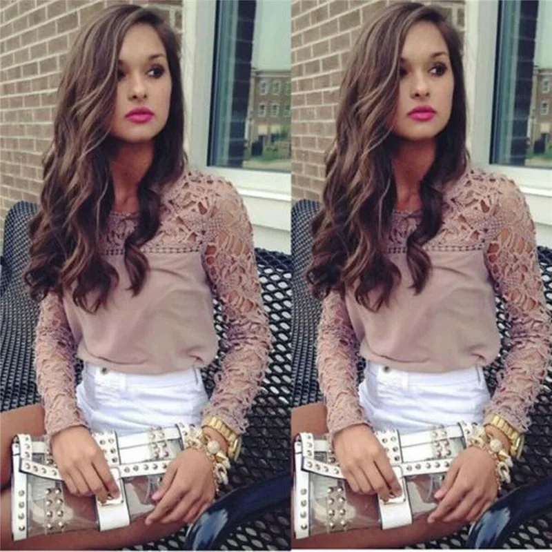 Ladies Elegant Lace Chiffon Patchwork Blouse Women Casual Long Sleeve O-Neck Loose Shirt Hot Fashion Style
Ladies Elegant Lace Chiffon Patchwork Blouse Women Casual Long Sleeve O-Neck Loose Shirt Hot Fashion Style
