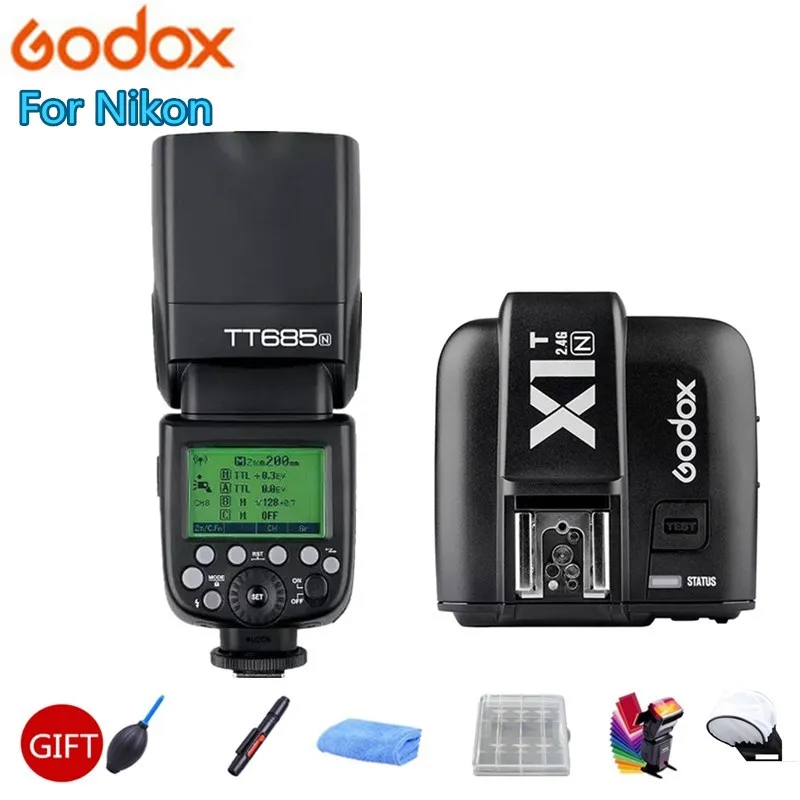 Godox TT685N Flash 2.4G HSS 1/8000s i-TTL GN60 Wireless Speedlite + X1T-N Trigger Transmitter for Nikon D7100 D5200 D810 + Gift
Godox TT685N Flash 2.4G HSS 1/8000s i-TTL GN60 Wireless Speedlite + X1T-N Trigger Transmitter for Nikon D7100 D5200 D810 + Gift