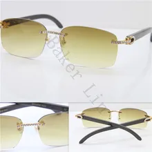 

New Brand Designer Rimless Unisex Sunglasses Smaller Big Stones 8200759 Black Buffalo Horn Sun Glasses Gold Brown Lens