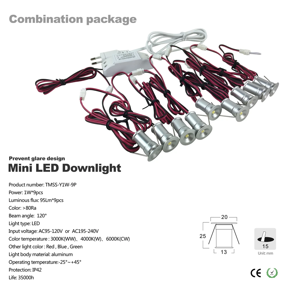 Description Picture 4 of itemIndoor Mini LED Spotlight 9PCS 1W With Driver Dimmable 85-277V Recessed Ceiling Light Kitchen Stairs Showcase Cabinet Downlight