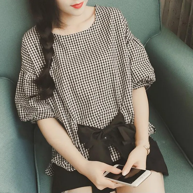Fashion Plaid Womens Tops and Blouses Summer Casual O Neck Half Sleeve Bow Women Shirts Tops feminine Clothes Plus Size
Fashion Plaid Womens Tops and Blouses Summer Casual O Neck Half Sleeve Bow Women Shirts Tops feminine Clothes Plus Size