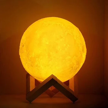 

USB Rechargeable 3D Print Moon Lamp 2 Color Touch Bedroom table Night Light Decor blub Creative Gift Luminaria chargeable blub