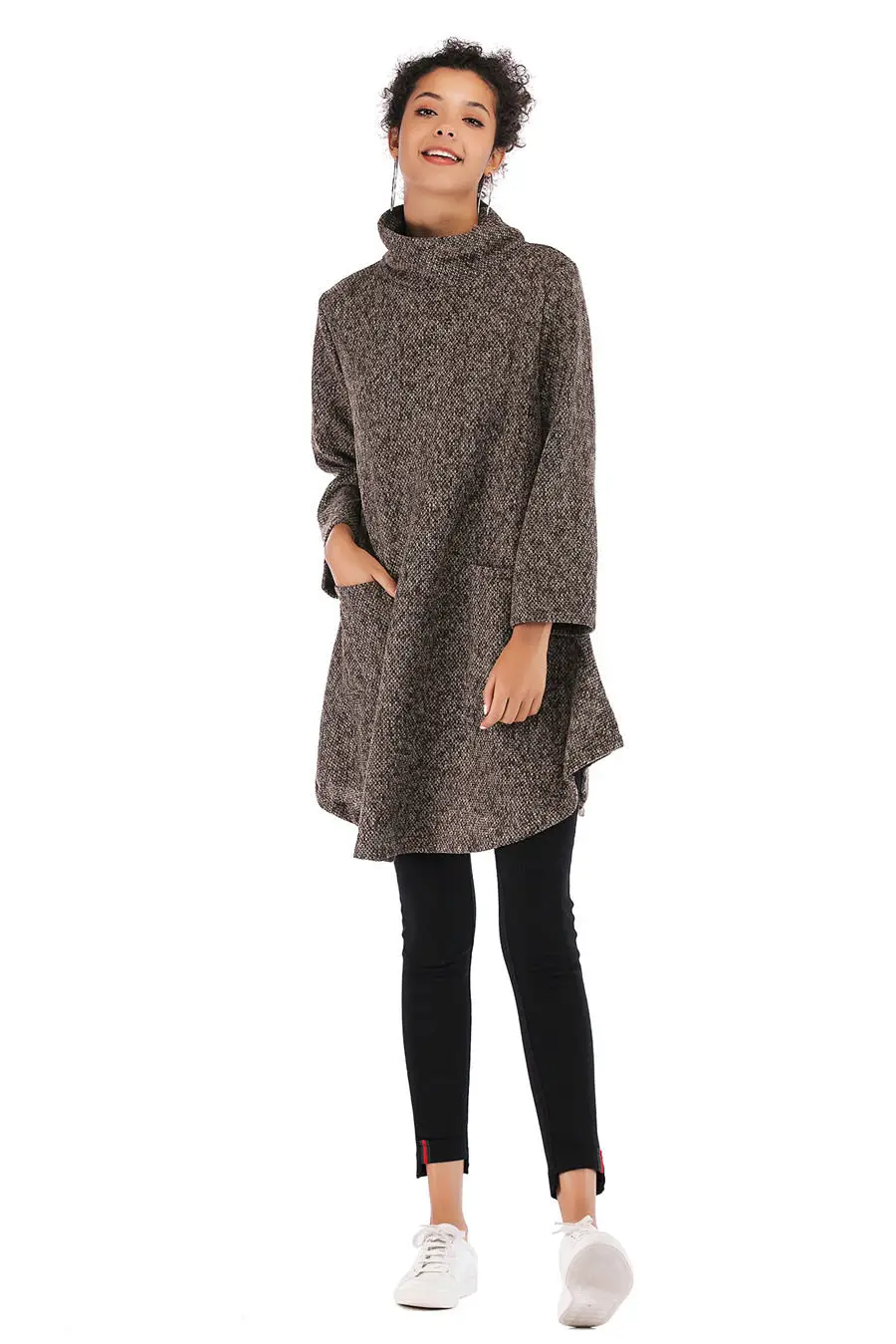 Gladiolus Loose Autumn Winter Women Sweater 2018 Long Sleeve Double Pocket Long Knitted Turtleneck Sweater Women Pullover Coats (16)