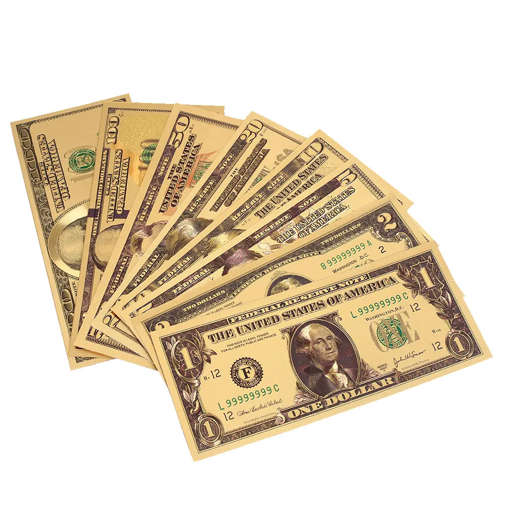 8pcs/Set 1 2 5 10 20 50 100 Dollar Coin Antique Plated Commemorative Notes 24K Gold Plated Dollars USA Fake Money Gifts
8pcs/Set 1 2 5 10 20 50 100 Dollar Coin Antique Plated Commemorative Notes 24K Gold Plated Dollars USA Fake Money Gifts