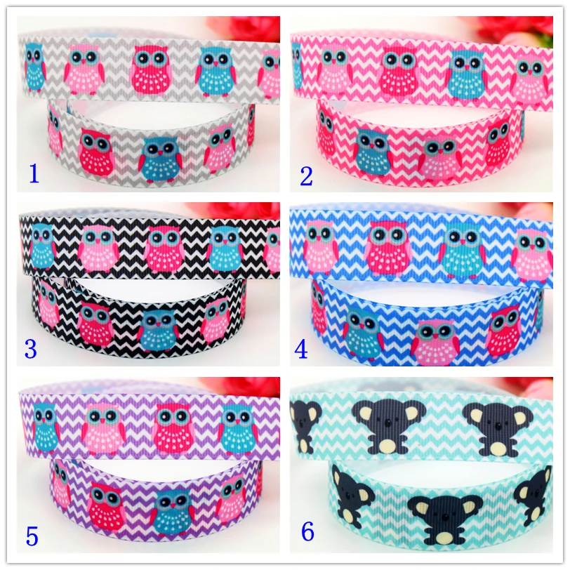 

7/8'' Free shipping owl koala bear printed grosgrain ribbon hairbow headwear party decoration diy wholesale 22mm D567