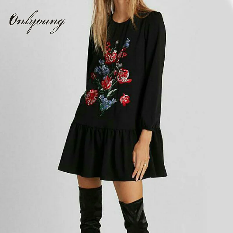 Onlyoung 2018 Summer Vintage A Line Dress Flower Mini Dress Long Sleeve Black Floral Print Short Ruffle Dress Robe Femme
Onlyoung 2018 Summer Vintage A Line Dress Flower Mini Dress Long Sleeve Black Floral Print Short Ruffle Dress Robe Femme