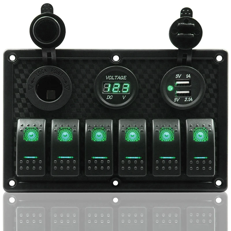 Caravan 6 Gang Led Rocker Switch Panel Electrical Circuit Breaker Marine Boat