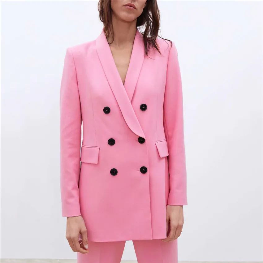 Women Chic Pink Blazer Pockets Double Breasted Long Sleeve Office Wear Coat Solid Female Casual Outerwear Tops
Women Chic Pink Blazer Pockets Double Breasted Long Sleeve Office Wear Coat Solid Female Casual Outerwear Tops