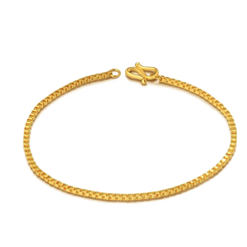 New 999 24K Yellow Gold Bracelet Women Box Chain Bracelet S Clasp 2.96g P6284 New 999 24K Yellow Gold Bracelet Women Box Chain Bracelet S Clasp 2.96g P6284