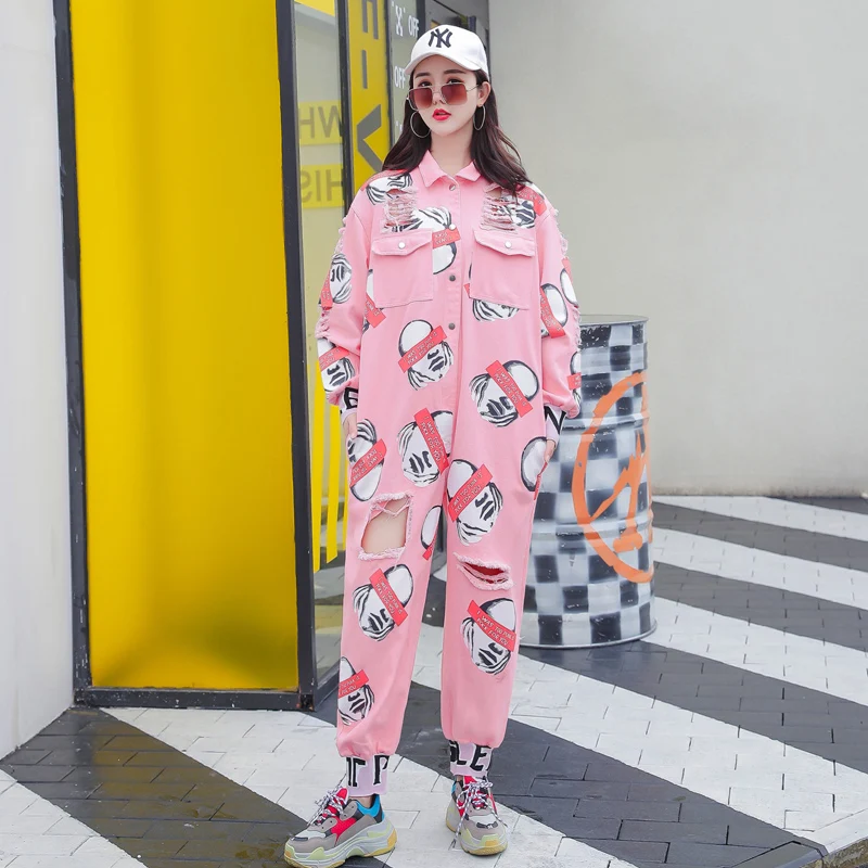 Fashion Cartoon Print Ripped Hole Rompers Womens Jumpsuit 2019 New Streetwear Spring Long Sleeve Denim Overalls Sweet Pink
Fashion Cartoon Print Ripped Hole Rompers Womens Jumpsuit 2019 New Streetwear Spring Long Sleeve Denim Overalls Sweet Pink