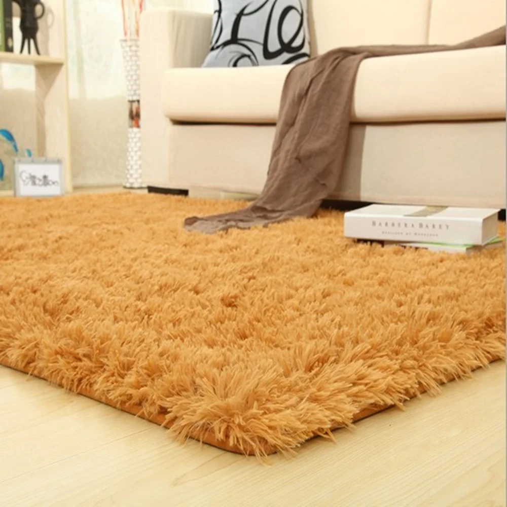 Super Soft Silky Bedroom Rug Living Room Carpet Rug Pure Color