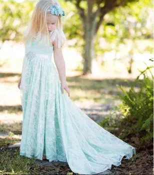 Soft Lace A-line Flower Girl Dress with Crystals Sweep Train Ribbons Custom Made For Beach Wedding New Coming Girls Prom Dresses
Soft Lace A-line Flower Girl Dress with Crystals Sweep Train Ribbons Custom Made For Beach Wedding New Coming Girls Prom Dresses