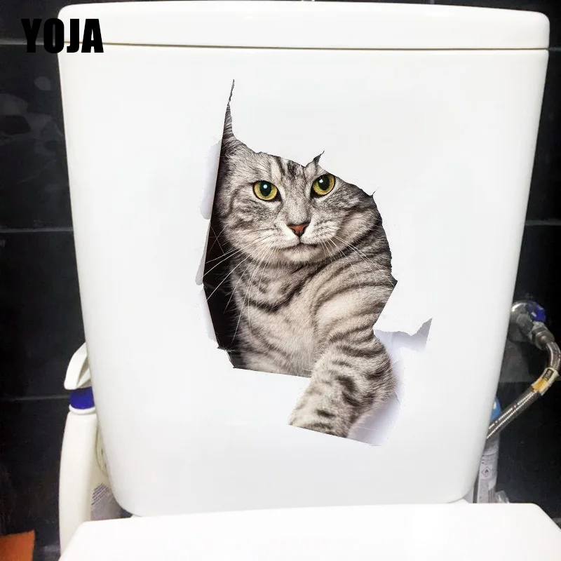 

YOJA 15.1X23.5CM 3D Lovely Cat Home Room Wall Decor Decal Funny Animal WC Toilet Sticker T1-1199