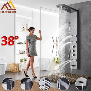 Quyanre Thermostatic Shower Panel Brushed Nickel Black Rainfall Waterfall Shower Faucet Massage SPA Jets Three Handles Mixer Tap
Quyanre Thermostatic Shower Panel Brushed Nickel Black Rainfall Waterfall Shower Faucet Massage SPA Jets Three Handles Mixer Tap