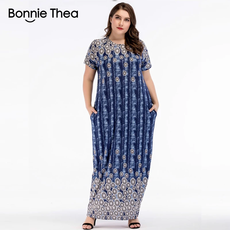 Women summer blue Print Casual Cotton Plus Size maxi Dress Short sleeve O-Neck Floor-Length big size long dress Vestidos 2018
Women summer blue Print Casual Cotton Plus Size maxi Dress Short sleeve O-Neck Floor-Length big size long dress Vestidos 2018