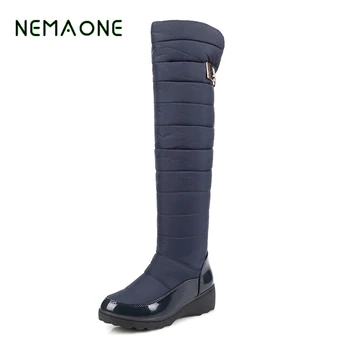 NEMAONE Large size 34-43 fashion boots round toe med heels platform women shoes high quality pu leather thick winter snow boots 
NEMAONE Large size 34-43 fashion boots round toe med heels platform women shoes high quality pu leather thick winter snow boots