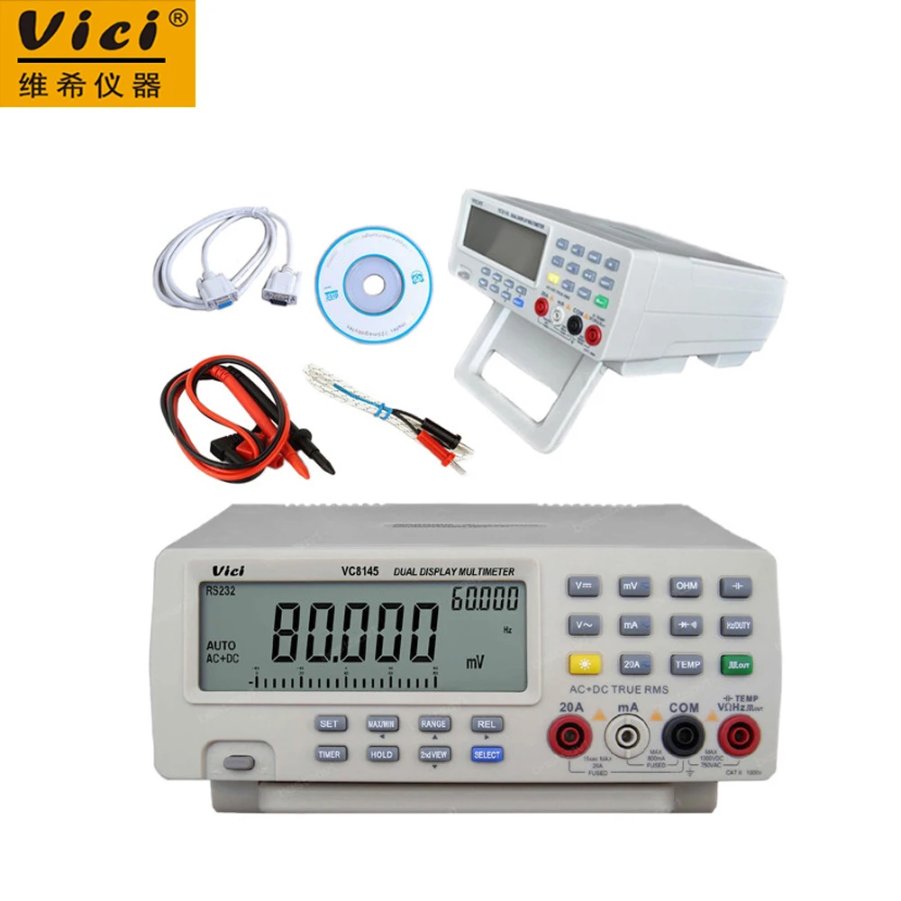Vici VC8145 DMM Digital Bench Multimeter Temperature Meter Tester PC Analog 80000 counts Analog Bar Graph backlight
Vici VC8145 DMM Digital Bench Multimeter Temperature Meter Tester PC Analog 80000 counts Analog Bar Graph backlight