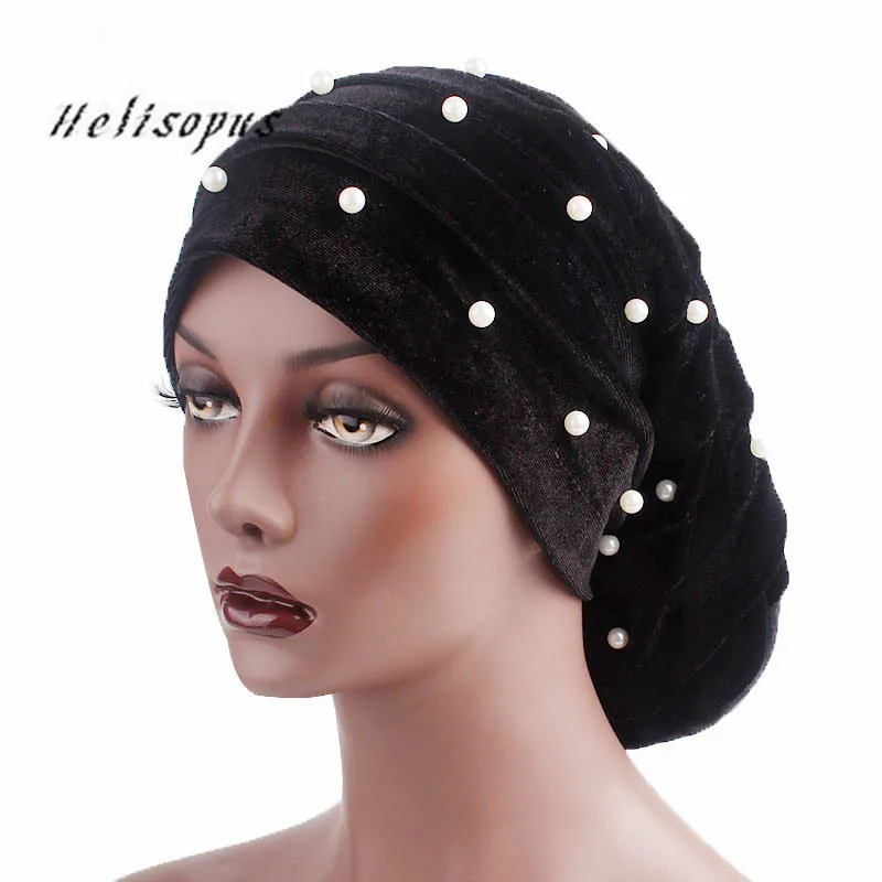 Helisopus 2019 Fashion Pearls Beading Ruffle Baggy Head Wraps Women New Velvet Turban Hair Loss Cap Turbante Hair Accessories
Helisopus 2019 Fashion Pearls Beading Ruffle Baggy Head Wraps Women New Velvet Turban Hair Loss Cap Turbante Hair Accessories