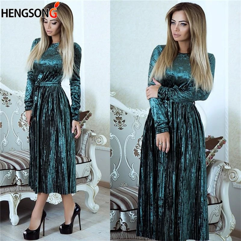 Fashion autumn long sleeve solid elegant velvet lady dresses o neck female sashes velour long dress women dress
Fashion autumn long sleeve solid elegant velvet lady dresses o neck female sashes velour long dress women dress