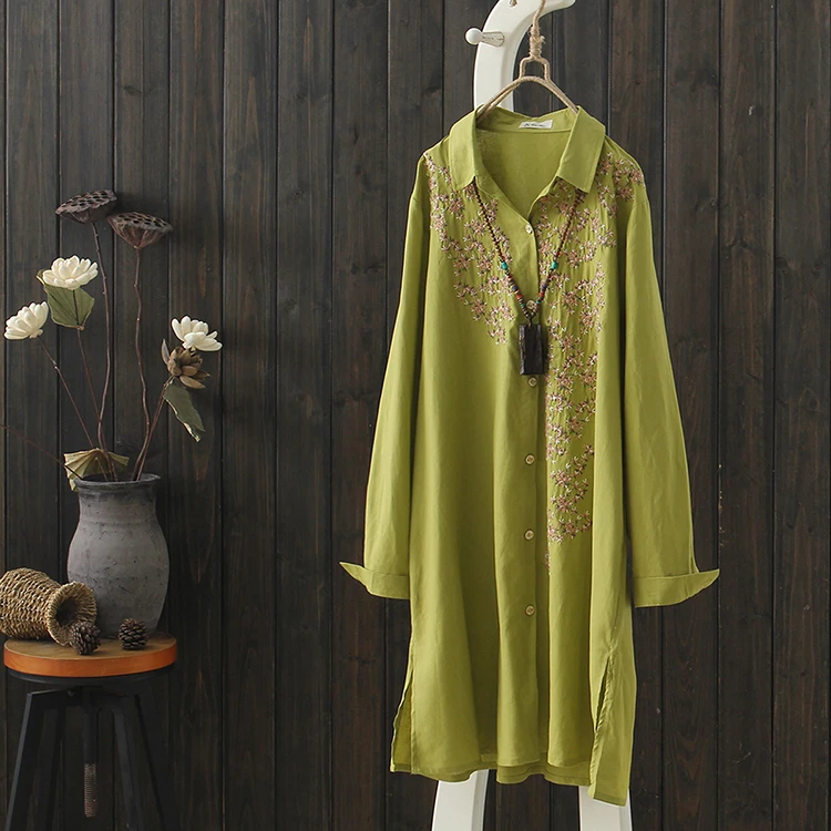 Green Top Femme Full Sleeve Spring Embroidery Floral Blouse Women Loose Medium Long Casual High Quality Cotton Linen Shirt Woman
Green Top Femme Full Sleeve Spring Embroidery Floral Blouse Women Loose Medium Long Casual High Quality Cotton Linen Shirt Woman