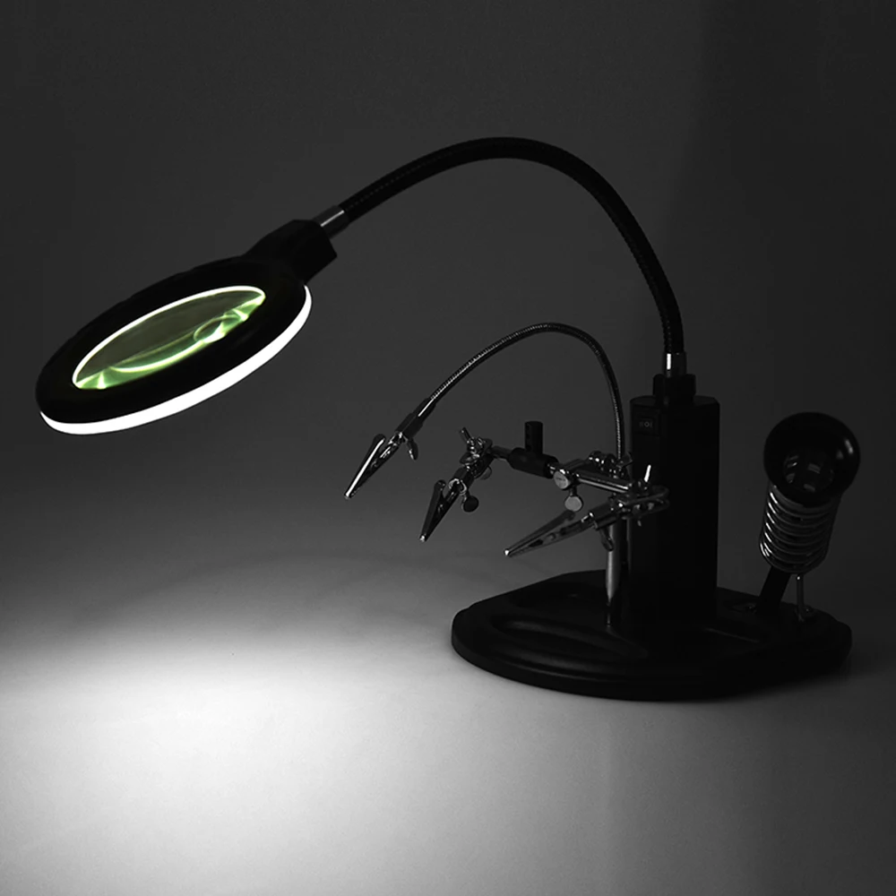 2.5X 4X Third Hand Soldering Illuminated Magnifying Glasses Loupe Magnifier with LED Light Desk Magnifier Lamp With Clip Stand
2.5X 4X Third Hand Soldering Illuminated Magnifying Glasses Loupe Magnifier with LED Light Desk Magnifier Lamp With Clip Stand