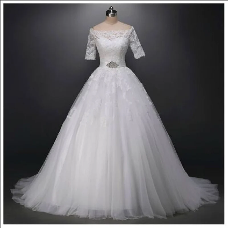 New Real Wedding Dresses with Half Sleeves Gorgeous Boat Neck Princess Formal Dress White/Ivory Elegant Bridal Gown
New Real Wedding Dresses with Half Sleeves Gorgeous Boat Neck Princess Formal Dress White/Ivory Elegant Bridal Gown