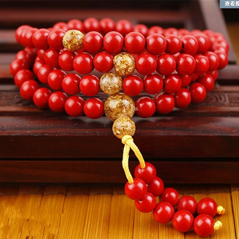 Natural cinnabar bracelet red 108 round beads hand string female models men couple jewelry JADES | Украшения и аксессуары