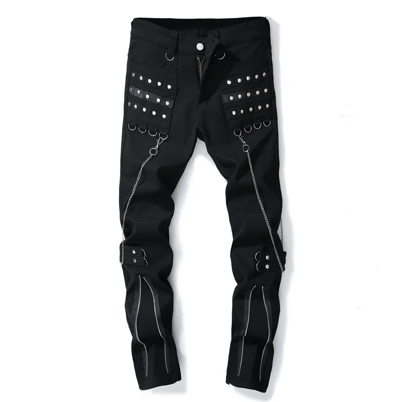 Newsosoo Fashion Mens Hip Hop Jeans Pants With Chains Punk Style Denim Trousers With Revits Streetwear Black Jean Joggers 
Newsosoo Fashion Mens Hip Hop Jeans Pants With Chains Punk Style Denim Trousers With Revits Streetwear Black Jean Joggers