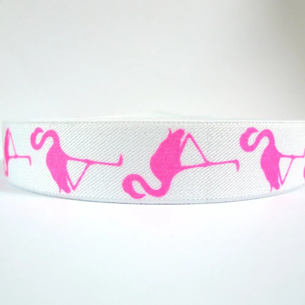 12 Meters 1" 25mm Wide Pink Flamingo Birds Suspender Elastic Webbing Great For Suspender Making