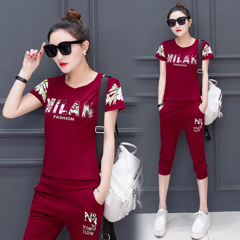 Loose Slim Cotton Short-sleeved Cropped Trousers Slim Thin Fashion New Casual Sports Suit Female Summer Cropped Trousers Two-pie
Loose Slim Cotton Short-sleeved Cropped Trousers Slim Thin Fashion New Casual Sports Suit Female Summer Cropped Trousers Two-pie
