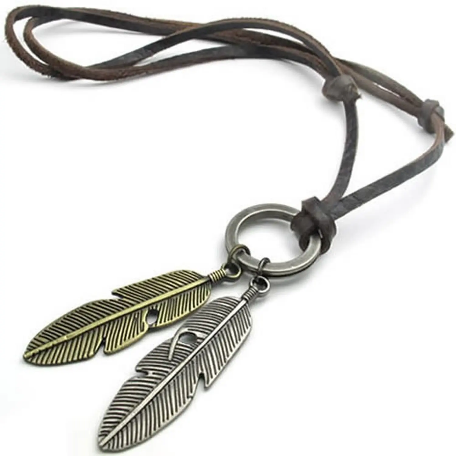 Vintage Angel Feather Pendant Leather Cord Mens Necklace Chain, Gold Silver Brown
Vintage Angel Feather Pendant Leather Cord Mens Necklace Chain, Gold Silver Brown