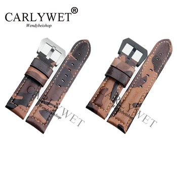 CARLYWET 22 24 26mm VINTAGE Camo Brown Watch Band Real Calf Leather Thick Strap Belt Silver Black Screw Buckle
CARLYWET 22 24 26mm VINTAGE Camo Brown Watch Band Real Calf Leather Thick Strap Belt Silver Black Screw Buckle