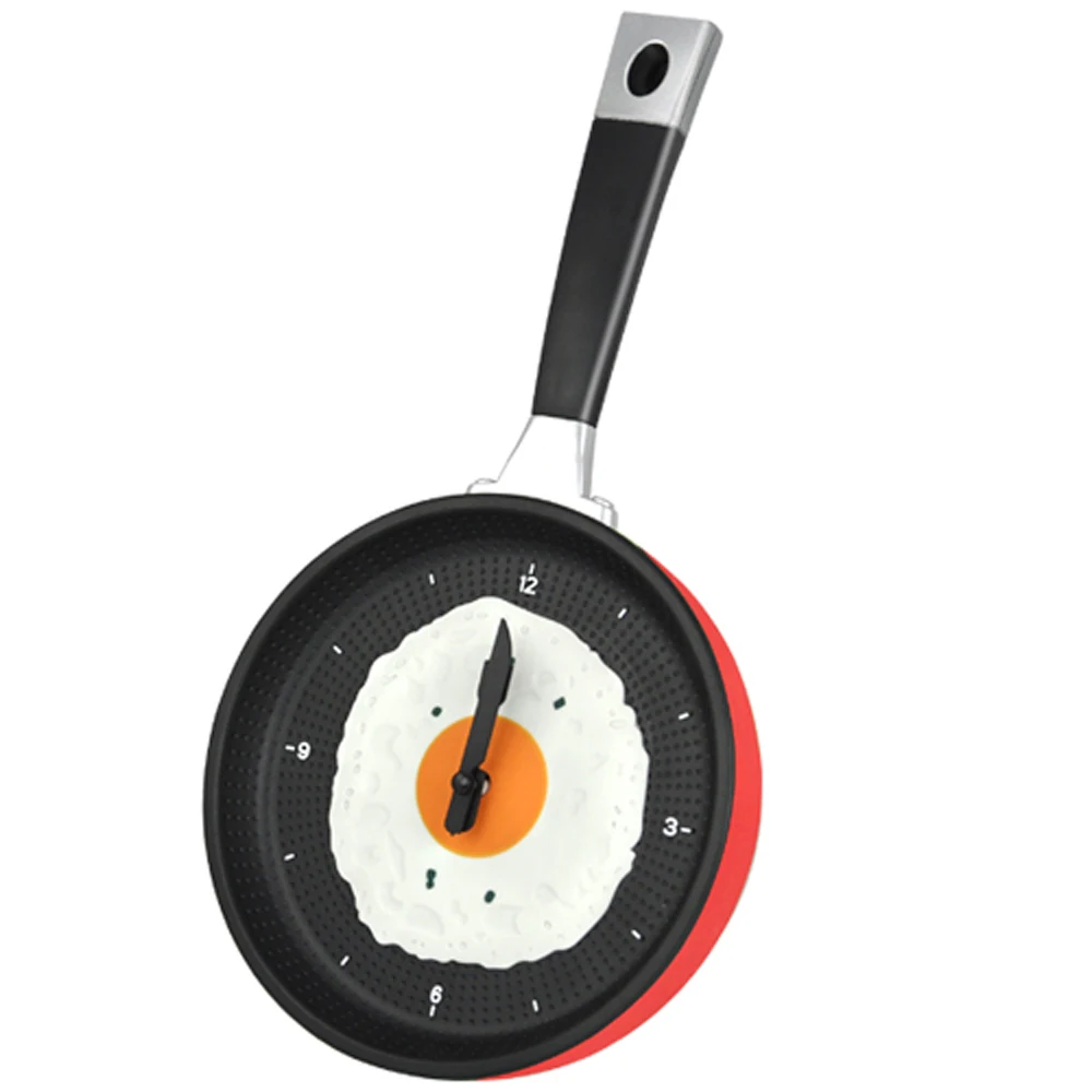 

Frying Pan Clock with Fried Egg - Kitchen Cafe Wall Clock - Red