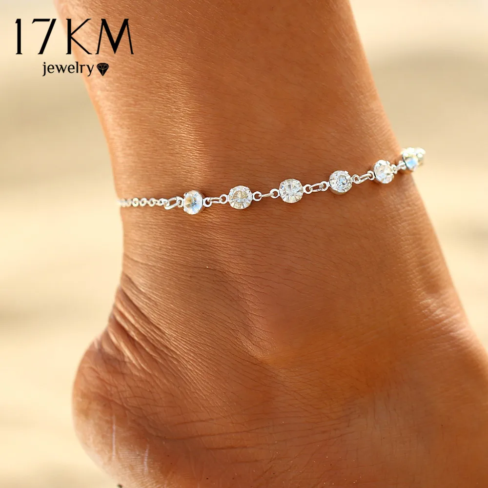 

17KM Vintage Fashion Crystal Anklets For Women Link Chin Bohemian Gold Silver Color Shoe Boot Chain Bracelet Foot Jewelry 2017