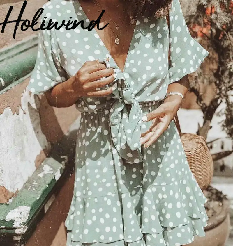 2019 Summer Women Green Polka Dots Dress V-neck Bow Knot Flare Sleeves Dress Holiday Beach Dress Chiffon New
2019 Summer Women Green Polka Dots Dress V-neck Bow Knot Flare Sleeves Dress Holiday Beach Dress Chiffon New