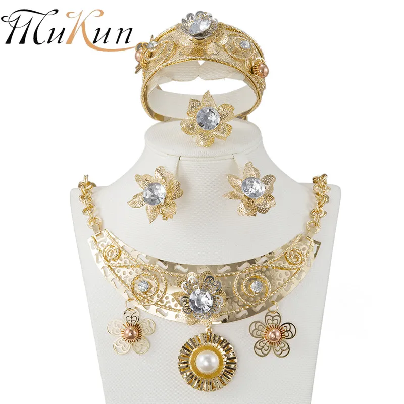 MUKUN Dubai fashion gold jewelry set Nigeria wedding African Pearl earrings necklace ring Bracelet golden gift for girls
MUKUN Dubai fashion gold jewelry set Nigeria wedding African Pearl earrings necklace ring Bracelet golden gift for girls