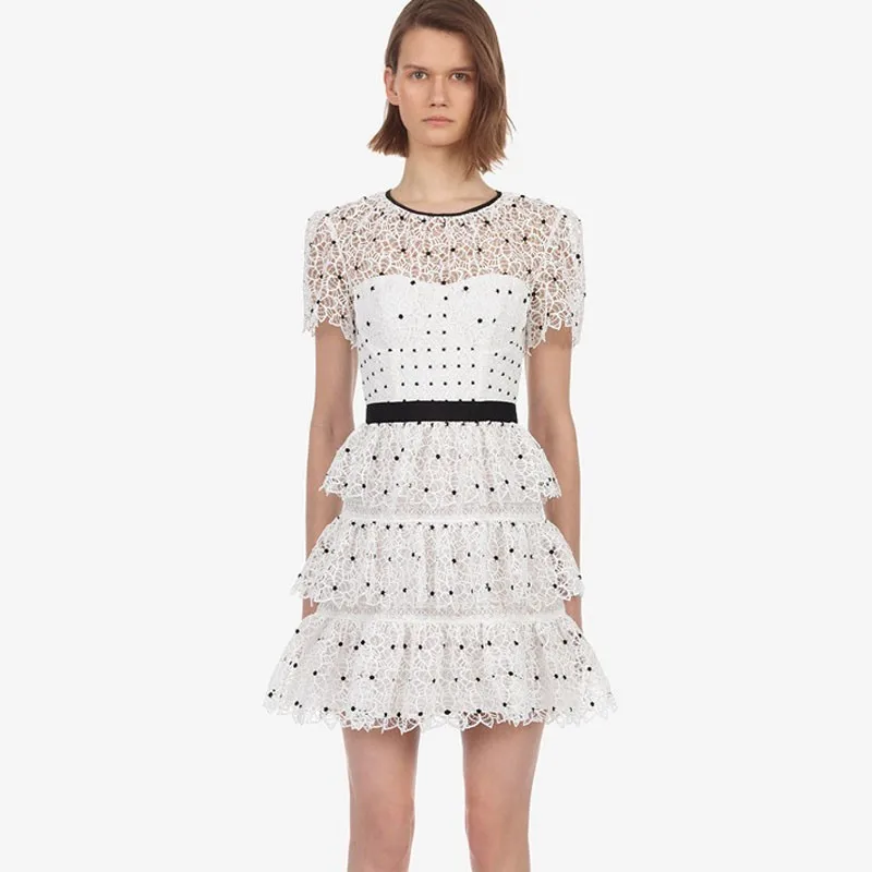 2019 sunmmer High End Designer Mini Dress Vintage White Lace Polka Dot Printed O-Neck Cake Casual vestidos robe femme
2019 sunmmer High End Designer Mini Dress Vintage White Lace Polka Dot Printed O-Neck Cake Casual vestidos robe femme