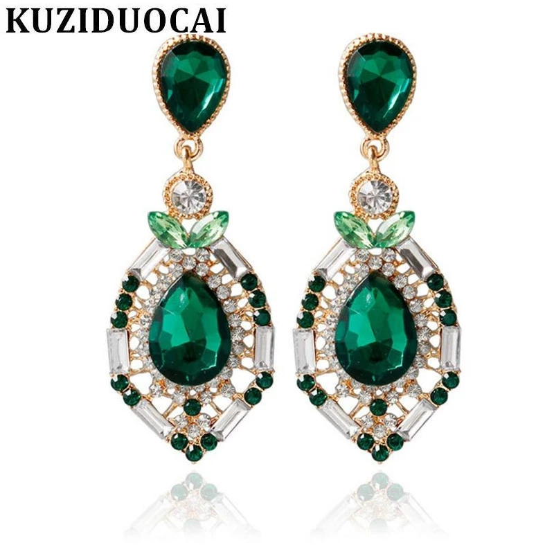 

Kuziduocai New Fashion Jewelry Bohemia Droplet Crystal Zircon Geometry Imitation Gem Big Stud Earrings For Women Gift A-97