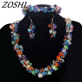 ZOSHI Colorful Geometric Natural Stone Chocker Necklace Bracelet Earrings 3pcs African Beads Gold Jewelry Sets For Women
ZOSHI Colorful Geometric Natural Stone Chocker Necklace Bracelet Earrings 3pcs African Beads Gold Jewelry Sets For Women