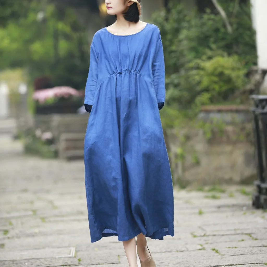 Women Loose Solid Color Half Sleeve Dress Ladies Ramie Robe Dress Female Simple Loose Dress Vintage 2018 Summer
Women Loose Solid Color Half Sleeve Dress Ladies Ramie Robe Dress Female Simple Loose Dress Vintage 2018 Summer