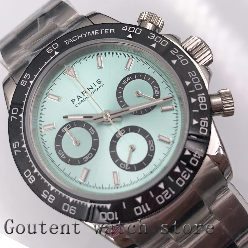 39mm PARNIS blue dial sapphire cermaic bezel full Chronograph quartz mens watch
39mm PARNIS blue dial sapphire cermaic bezel full Chronograph quartz mens watch